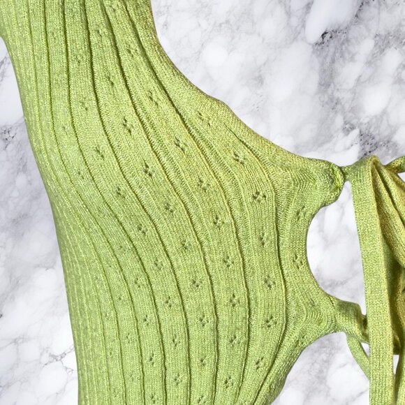 BDG URBAN OUTFITTERS Noori Lettuce Trim Tie Front Top In Lime - Picture 3 of 12